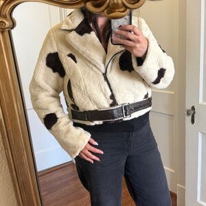 Forever 21 Faux Fur Cow Print Moto Jacket